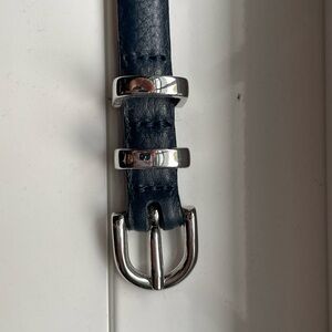 Brooks Brothers Navy Leather Belt with Silver Buckle. Waist 35-38